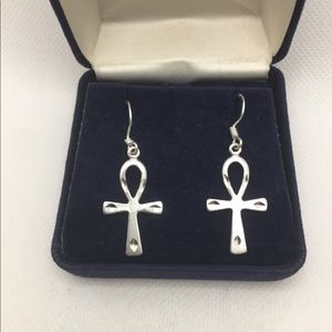 STERLING SILVER EGYPTIAN CROSS EARRINGS
